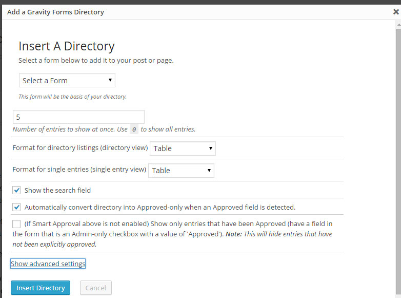 Gravity Forms Directory View